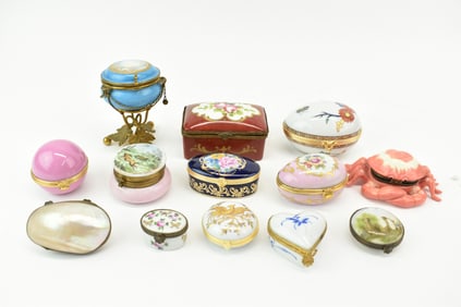 Group of 13 Assorted Hinged Dresser Boxes