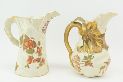 Two Royal Worcester Floral Decorated Porcelain Pitchers