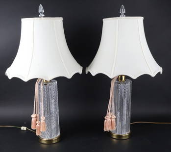 Pair of Cut Crystal and Brass Table Lamps: Pair of Cut Crystal and Brass Table Lamps20th/21st C.28 3/4 x 5 1/4 in. (73 x 13.3 cm.)