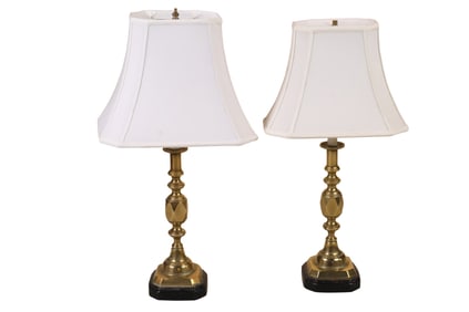 Pair of Brass "Ace of Diamonds" Candlesticks, English