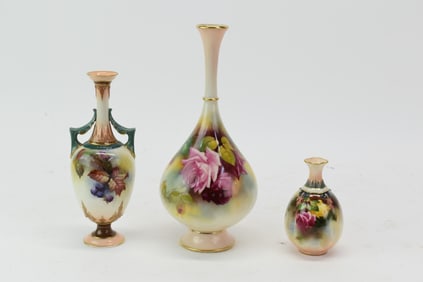 Three Royal Worcester Floral Decorated Vases