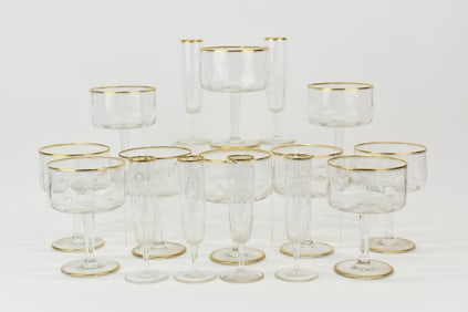 Antique Set of Gilt Decorated Stemware