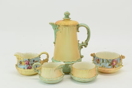 Royal Worcester Aqua Colored Pitcher, Creamer & Sugar Set
