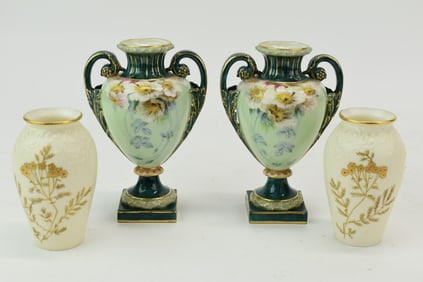 Pair of Royal Worcester Floral Decorated Vases