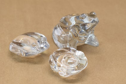 Group of Three Colorless Glass Frog Form Paperweights