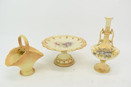 Royal Worcester Orchid Decorated Footed Compote