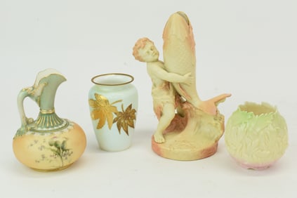 Royal Worcester Figural Vase of Boy and Fish