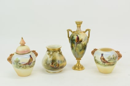 Pair of Royal Worcester Pheasant Decorated Caddy's
