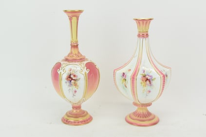 Two Royal Worcester Floral Decorated Vase