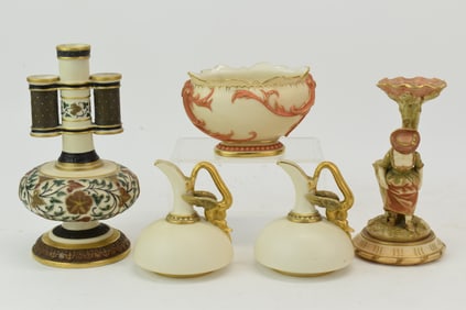 Pair of Royal Worcester Griffin Handled Ewers