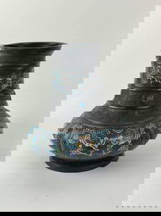 Asian Champleve Bronze Urn: Asian Champleve Bronze UrnAsian Champleve Bronze Urn. Used condition. 11" tall x 9 1/2" dia