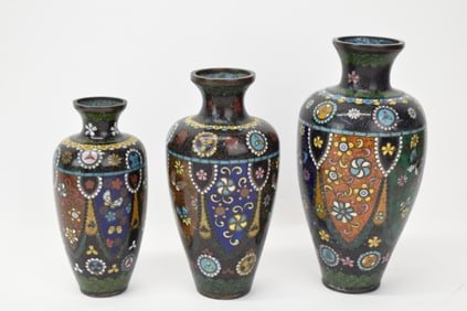 Set of Three Graduated Asian Cloisonné Vases