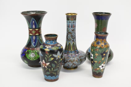 Group of Five Asian Cloisonne Vases