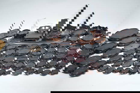 Large Asian Group of Assorted Hardwood Stands: Large Asian Group of Assorted Hardwood StandsLarge Asian Group of Assorted Hardwood Stands. Used condition, wear, worn, may have missing pieces or breaks.