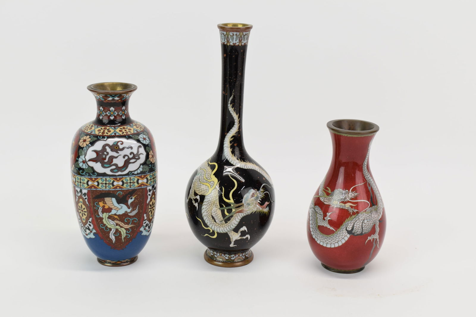 Group of Three Cloisonne Vases (1 of 9)