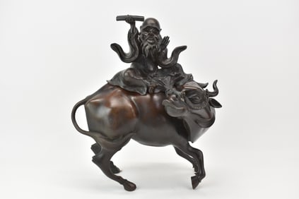 Asian Bronze Shoulao Riding Water Buffalo