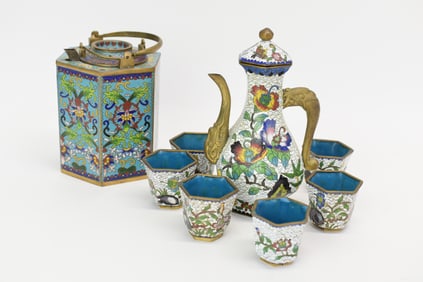 Asian Cloisonné Floral Decorated Tea Pot