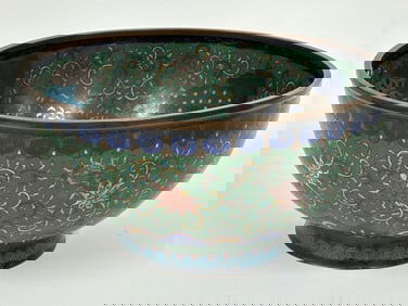 Asian Champleve Bronze and Enamel Center Bowl