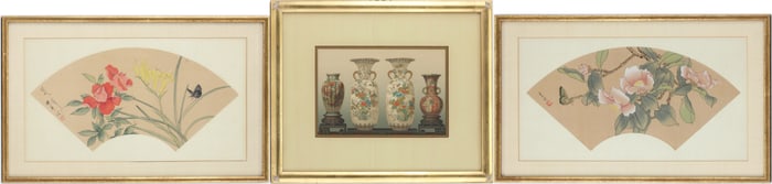 Two Chinese Framed Fan Watercolors