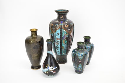 Group of Five Assorted Asian Cloisonné Vases