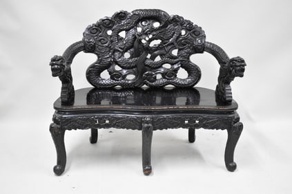 Asian Style Hardwood Dragon Carved Settee