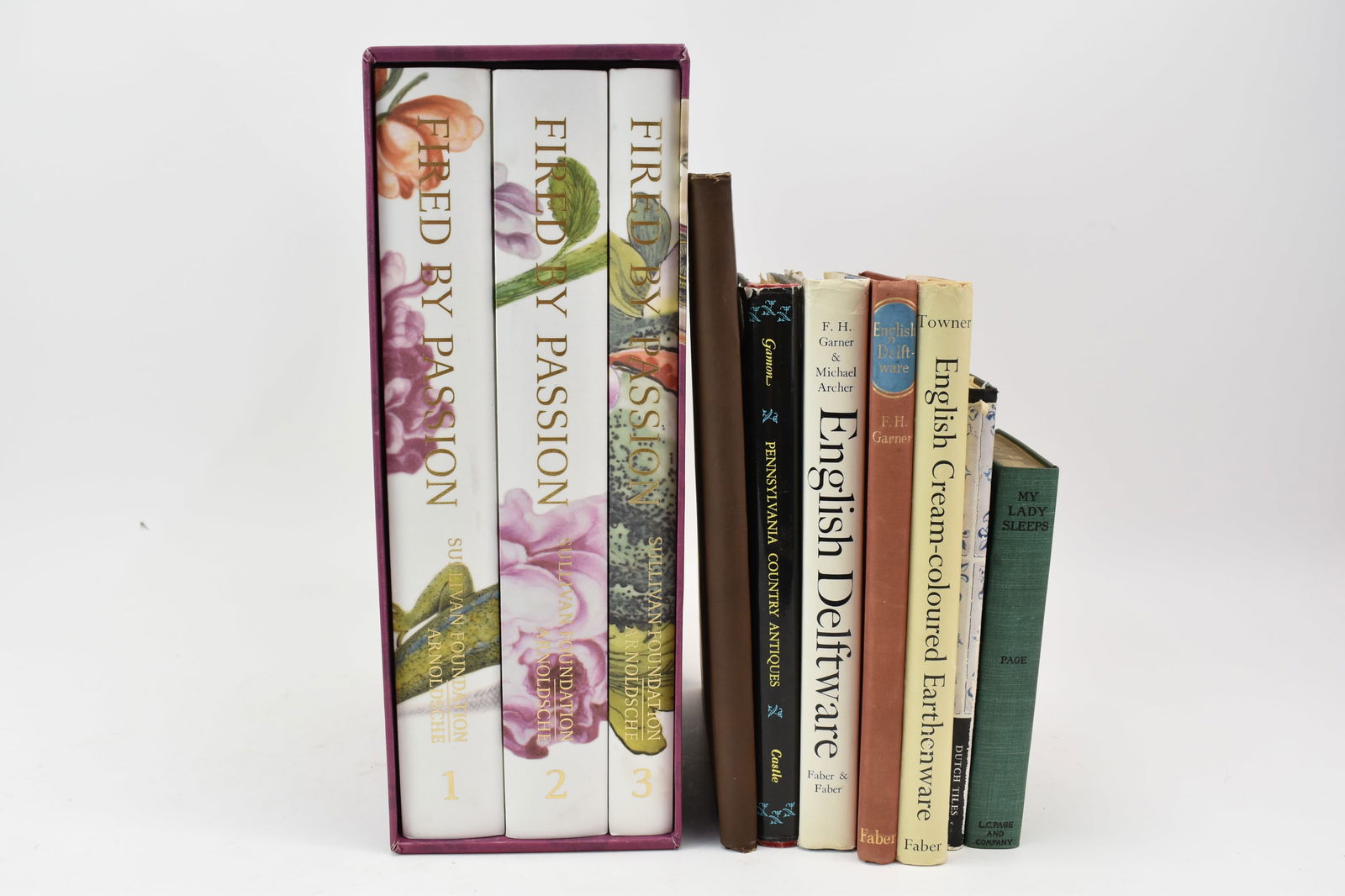 Group of Assorted Books: Group of Assorted BooksGroup of Assorted Books. Comprising My Lady Sleeps 1899, English Delftware, English Cream Colored Earthenware, Pennsylvania Country Antiques, Gems of Poetry 1883, Dutch Tiles, F
