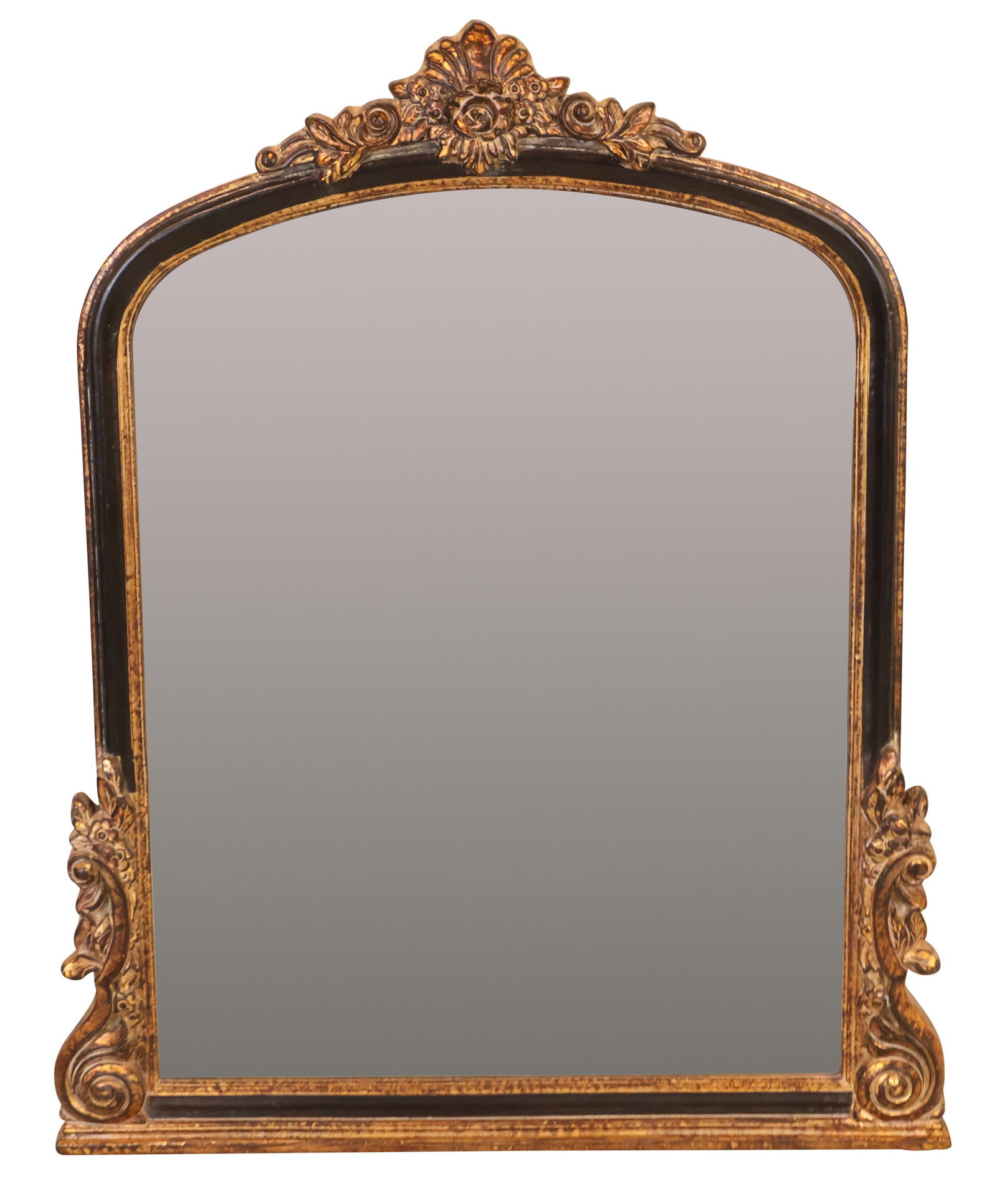French Style Gold and Black Painted Mirror: French Style Gold and Black Painted Mirror Label verso from Neiman Marcus. 44 1/2 x 36 in. (113 x 91.4 cm.)