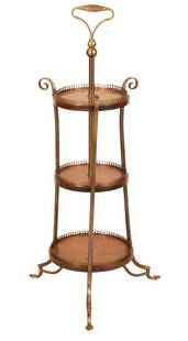Art Nouveau Three Tier Brass Gallery Muffin Stand: Art Nouveau Three Tier Brass Gallery Muffin Stand20th C.35 x 16 in. (88.9 x 40.6 cm.)