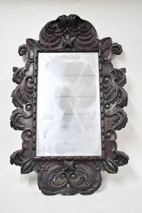 Antique Heavily Carved Oak Hanging Wall Mirror: Antique Heavily Carved Oak Hanging Wall MirrorAntique Heavily Carved Oak Hanging Wall Mirror. Used condition, mirror measures.49" tall x 31 1/2" wide