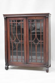 Mahogany Glass Front Bookcase Cabinet