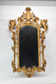 Antique Rococo Style Parcel Gilt Hanging Wall Mirror