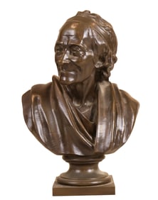 After Jean-Antoine Houdon, French 1741-1828, Bronze Bust of Voltaire