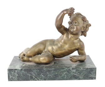 Cherub Playing with Grapes, Cast Bronze