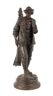 Eutrope Bouret, French 1833-1906, Sans Famille (Without Family), Patinated Bronze Sculpture: Eutrope BouretFrench, 1833-1906Sans Famille (Without Family)Patinated Bronze SculptureSigned verso and titled on front.Provenance: PB84, lot 578, June 18, 1980, $130019 1/4 x 7 in. (48.9 x 17.8 cm.)