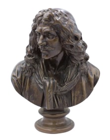 After Jean-Antoine Houdon, French 1741-1828, Bust of Moliere, Patinated Bronze