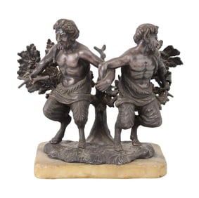 Two Satyrs, Patinated Metal