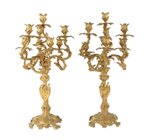 Pair of Louis XV Cast and Gilt Bronze Seven Light Candelabrum