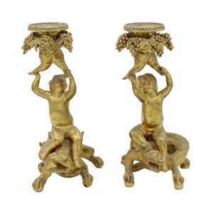 Pair of Gilt Metal Figural Candlesticks