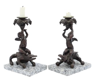 Pair of Bronze Figural Candlesticks