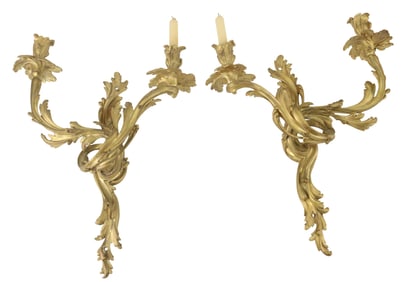 Pair of Louis XV Ormolu Two-Light Wall Sconces