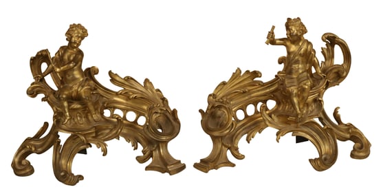 Pair of Regence Ormolu Figural Chenet