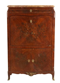 Louis XV Marquetry Marble Top Secretaire