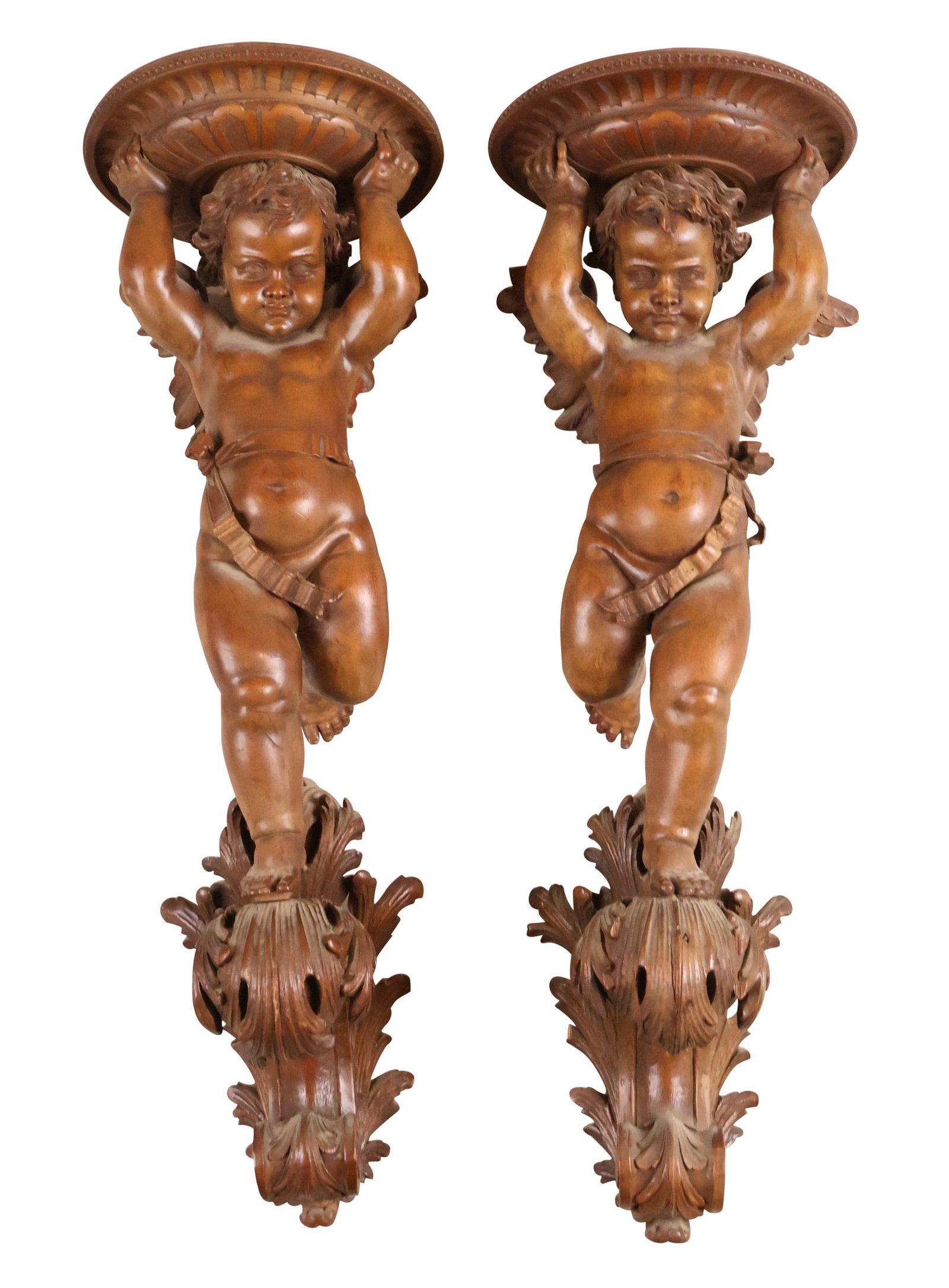 Pair of Carved Boxwood Putti-Form Wall Brackets (1 of 11)