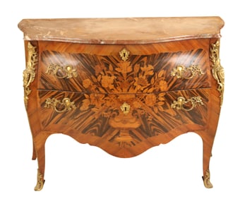 Louis XV Marquetry Inlaid Marble Top Commode