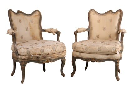 Pair of Regence Gilt and Painted Signed Cabriolet