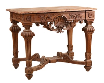 Regence Carved Oak Marble Top Pier Table