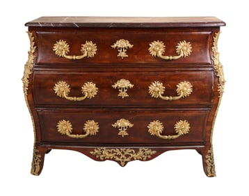 Regence Marble Top Marquetry Commode