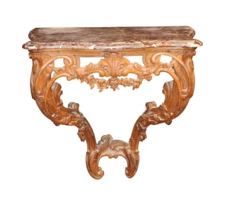 Louis XV Carved Oak Marble Top Pier Table