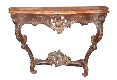 Louis XV Carved Walnut Marble Top Pier Table