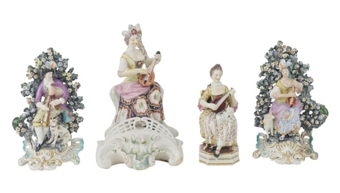 Two Derby Porcelain Figures, The Pipe & Guitar Shepherd and Shepherdess